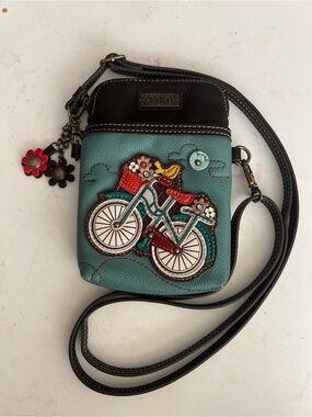 Chala Bicycle Crossbody Phone Purse Teal Floral Bike Mini Bag Flowers Charm